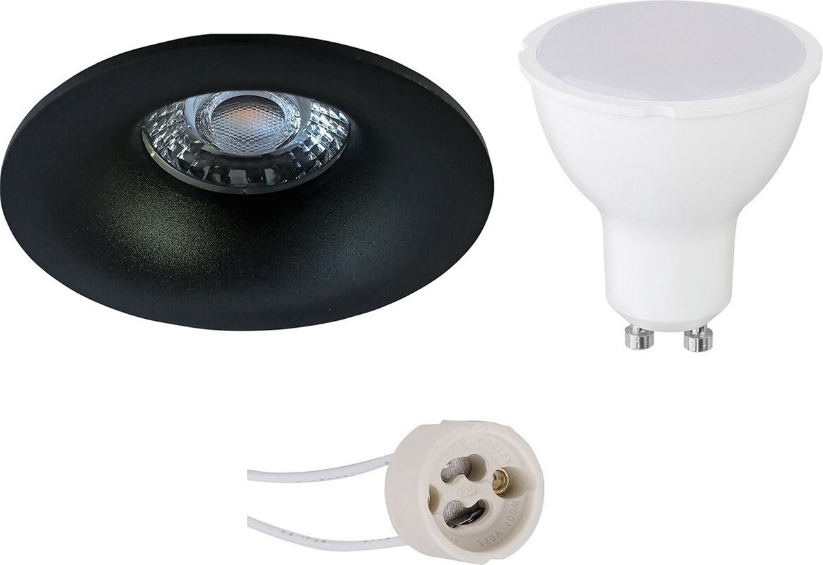 Qualu LED Spot Set - Proma Nora Pro - GU10 Fitting - Dimbaar - Inbouw Rond - Mat Zwart - 6W - Warm Wit 3000K - Ø82mm