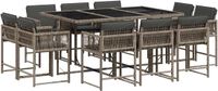 vidaXL 11-delige tuinset met kussens, grijs, polyrotan