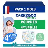 CARRYBOO Luiers maat 4+ (9-20 kg) – gevoelige huid – natuurlijk en ultra absorberend – 12 uur lekvrij – zonder ongewenste ingrediënten – gemaakt in Frankrijk – 126 luiers – verpakking 1 maand