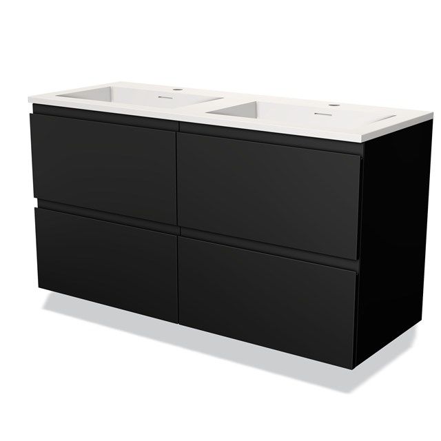 Maxaro Badkamermeubel 120cm Modulo Mat Zwart 4 Lades Greeploos Wastafel Solid Surface