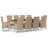 vidaXL 9-delige tuinset met kussens, beige, van polyrotan