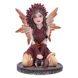 Nemesis Now Crystal Fairy Poppy beeldje 9 cm, hars, rood feeënbeeldje met kristallen bal, knielende fee met glazen bal, fantasiegeschenk, gegoten in de fijnste hars, vakkundig handgeschilderd