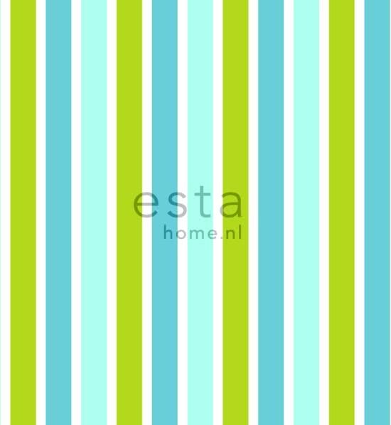 Esta Home HD vliesbehang verticale strepen turquoise lime groen en wit - 138703 van ESTAhome nl