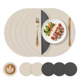 KitchenBoss Afwasbare plastic placemat: dubbelzijdige placemats (beige/grijs, rond, set van 6)