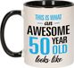 Bellatio Decorations Verjaardag cadeau mok 50 jaar - zwart/blauw - grappige tekst - 300 ml - Abraham