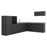 Vicco Hoekkeuken R-Line, Antraciet landelijk/Antraciet, 327 x cm goudkleurig eiken werkblad