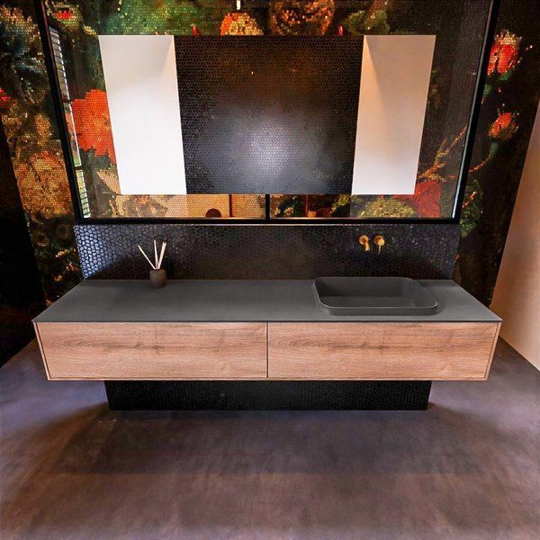 Mondiaz ERIN 200cm badmeubelset Washed oak met 2 lades RIDGE rechts Dark grey ERIN12206