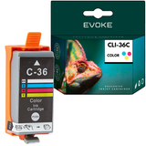 Evoke Compatible Ink for Canon CLI-36 CLI36 1511B001 Tricolor CMY Cyan Magenta Yellow 12.5ml 260 Pages PIXMA IP100 IP110 MINI260 MINI320 TR150