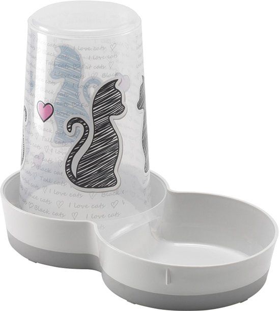 FLAMINGO - Kattenvoerbak Cats In Love - Wit - 1,5 l - Plastic