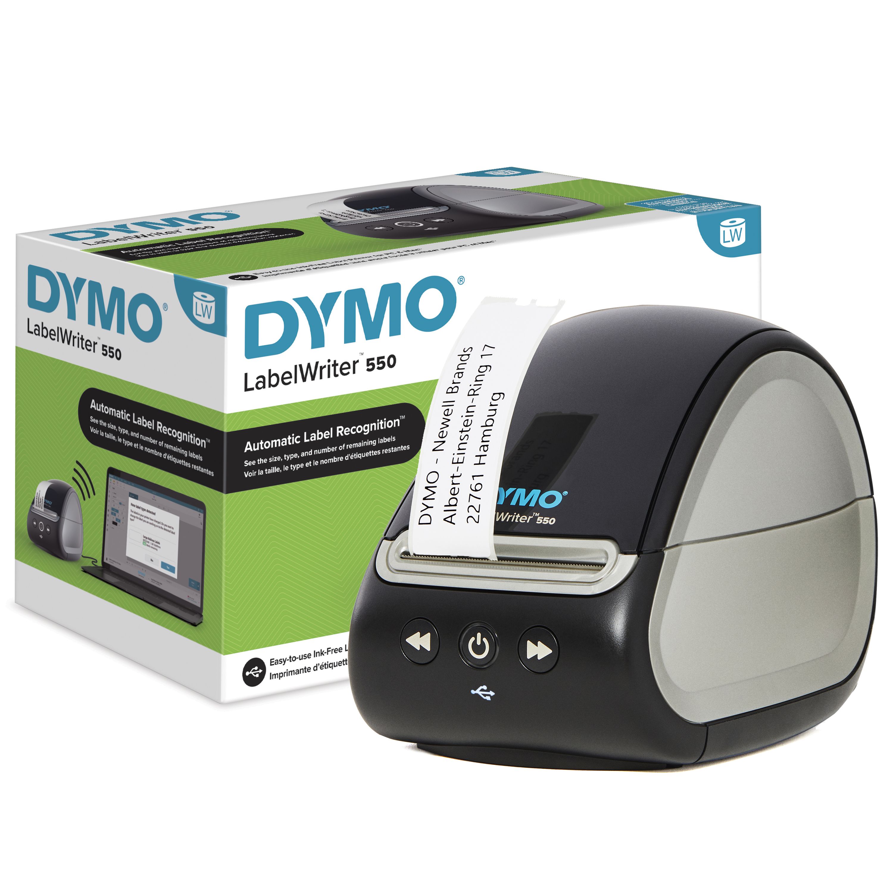 DYMO LabelWriter 550 Label Printer - Direct Thermal, Wired, USB, Black/Grey