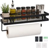 Merkloos Relaxdays Kruidenrek - muur - zonder boren - 30 cm keukenrolhouder - zwart