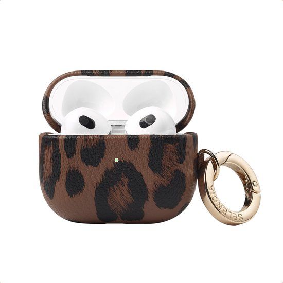 Selencia Sabi Case met panterprint - Hoesje geschikt voor AirPods 3 (2021) - Mocha Brown
