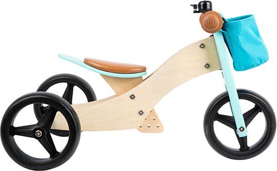 Small Foot - Houten Driewieler en Loopfiets 2in1 Turquoise - 12+ maanden