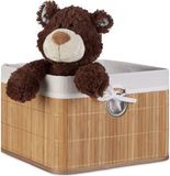 Relaxdays Opbergmand, stoffen bekleding, bamboe, rechthoekig, badkamer, accessoires, speelgoed, HxBxD: 20x31x31 cm, natuur