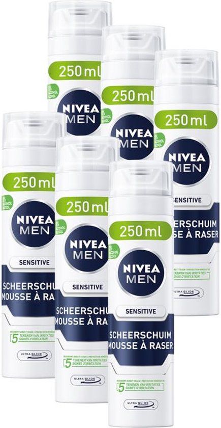 NIVEA MEN Sensitive Scheerschuim - Voordeelverpakking 6 x 250 ml - Voor de gevoelige huid