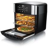 Arendo Heißluftfritteuse, 16 Liter, Multifunktionsofen, Airfryer mit 1800W, 10 Programmen, Drehspieß und Trommelkorb, Temperatur einstellbar von 30 bis 200 °C, BPA-frei, Silber-Schwarz
