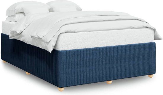 vidaXL Bedframe zonder matras stof blauw 140x190 cm