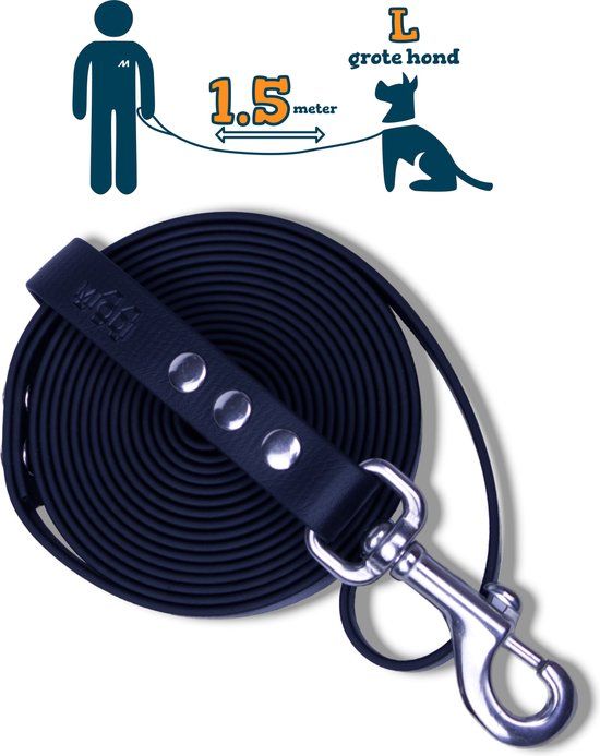 Miqdi BioThane Hondenriem - Zwart - 19mm breed - 1.5 meter - L/XL - Grote Hond