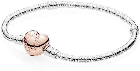 PANDORA Armband zilver met rosÃ© Hartsluiting 580719-21 cm