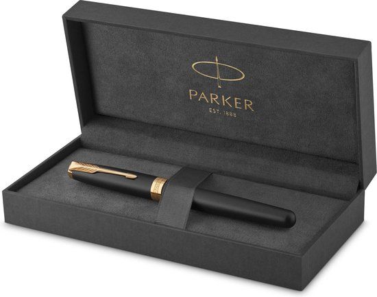 Parker Sonnet Rollerball Pen - Matte Black Lacquer with Gold Trim - Fine Point - Black Ink - Gift Box