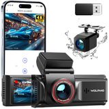 WOLFANG 4K Dash Cam WiFi-dashcam voor en achter, dubbele autocamera, dashcam met 3 "IPS, super nachtzicht, lusopname, G-sensor, 170 groothoek, parkeerwacht, APP-bediening