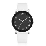 LGT JWLS Lookinggoodtoday Minimalistisch Herenhorloge met Hoog Contrast en witte Lederen Band Zwarte kast