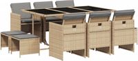 vidaXL 11-delige Tuinset met kussens poly rattan gemengd beige