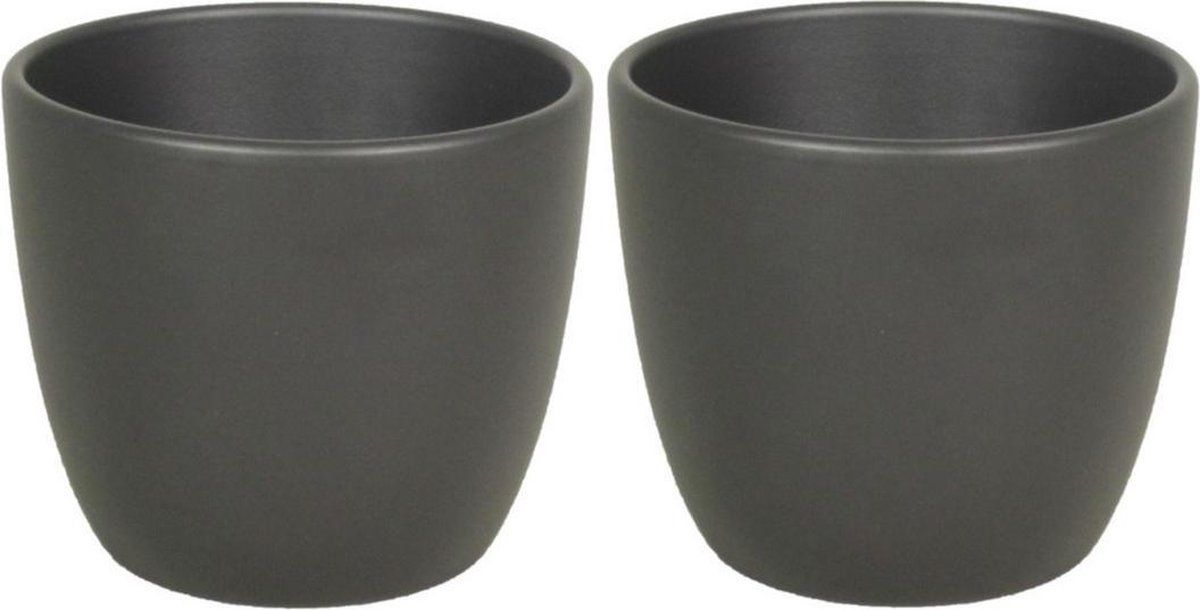 Floran 6x stuks bloempot mat antraciet grijs keramiek H9.8 x D12 cm