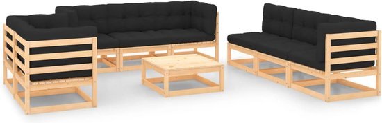 The Living Store Tuinset Grenenhout - Lounge - 70x70x67cm - Antraciet kussen