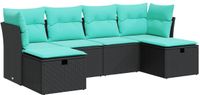 vidaXL 6-delige Loungeset met kussens, poly rattan, zwart