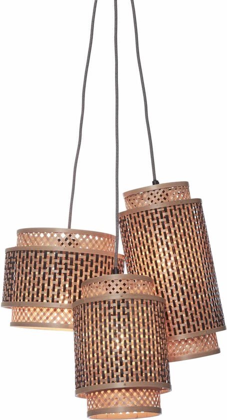 Good&Mojo Hanglamp Bhutan - Bamboe/Zwart - 3L - - Hanglampen Eetkamer, Slaapkamer, Woonkamer