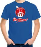 Bellatio Decorations Shoppartners Bv Kersttrui t-shirt - voor kinderen - Rendier bal - Merry Christmas - blauw - kerst diner kleding 110/116