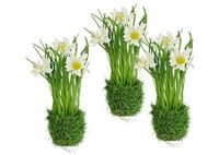 Kunstmargrieten in gras, nest, 20 cm, set van 3 kunstbloemen, kunstmadeliefjes, grasstruik, paasdecoratie, Pasen, voorjaarsbloemen, voorjaarsdecoratie, lentedecoratie, paasnest, grasstruik, gras