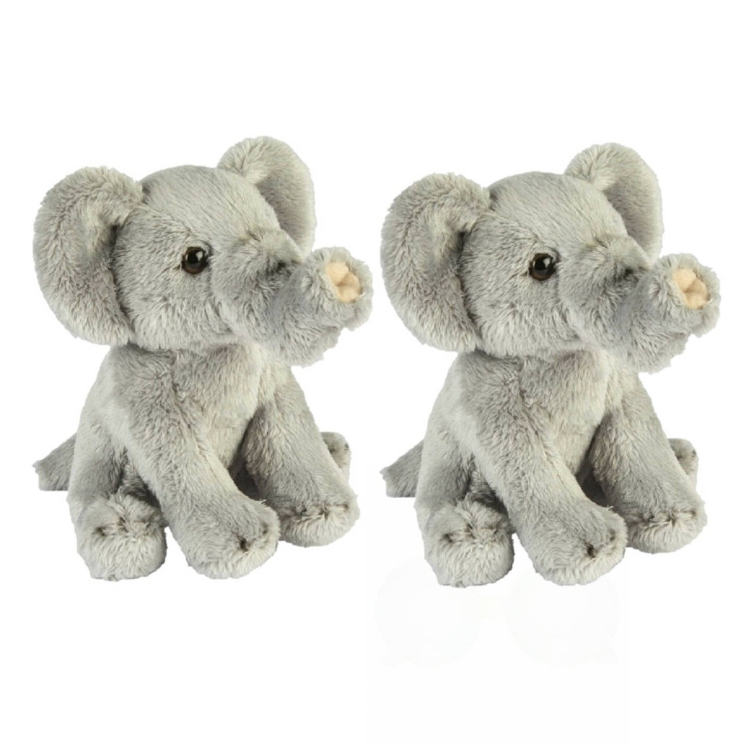 Ravensden set van 2x stuks pluche grijze olifant knuffel 15 cm speelgoed - knuffeldier