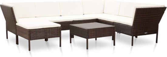 vidaXL 8-delige Loungeset met kussens poly rattan bruin