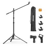 NEEWER Microfoonstandaard vloer, microfoonstatief met giekarm, zware verstelbare standaard en arm met 2 microfoonhouderklemmen, 3 kabelclips, tas, 3/8" tot 5/8" adapter voor zingen podcast-opname