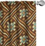 ABAKUHAUS Retro Gordijnen 2x75x175 cm microvezel halfdonkerend Chocolade Kadett-blauw