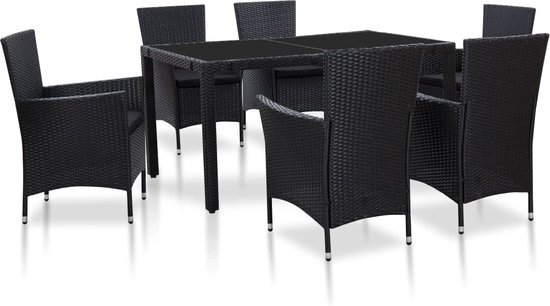 vidaXL 7-delige Tuinset poly rattan zwart