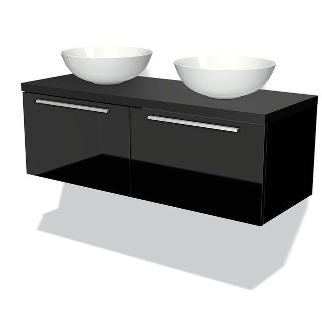 Maxaro Badkamermeubel Modulo Plato 120cm Hoogglans Zwart 2 Lades Vlak Mat Zwart Blad