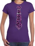 Bellatio Decorations Verkleed T-shirt dames - panterprint stropdas - paars - foute party - carnaval XL