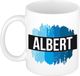 Bellatio Decorations Albert naam cadeau koffie mok - beker - met blauw verfstrepen - Cadeau collega - vaderdag - verjaardag - meester - coach - 300 ml - wit