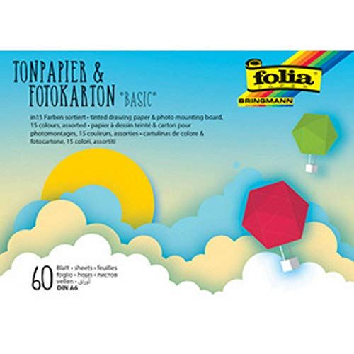 Folia 6602 Knutselblok - A6 - 60 vellen - Gekleurd papier & fotokarton - 15 kleuren