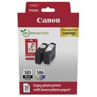 Canon Pack PG-585 en CL-586 PVP SEC inktpatronen + 50 vellen GP-501 10x15cm fotopapier