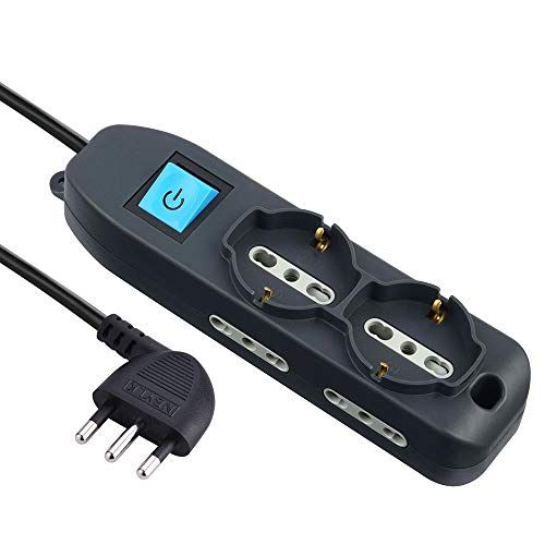 Electraline Meervoudige verdeler, 6 stopcontacten, 2 Schuko + 4 bivalenten, zwart, 62000