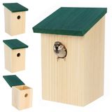 Relaxdays Nestkastjes, Set van 4, voor Mussenen Mezen, 32 mm Invlieggat, Dakluik, Ophangbaar, Natuur/Groen, 22x12x14 cm