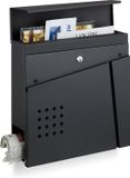 Merkloos Relaxdays brievenbus hangend - met krantenrol - 37 x 37 x 11 cm - 2 sleutels - staal - zwart