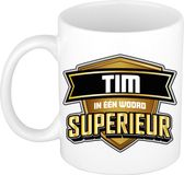 Bellatio Decorations Naam mok Tim - wit - Superieur - keramiek - 300 ml - collega beker - cadeau