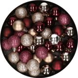 Billiet - Vanlaere Petit ornement de Noël en plastique 40x pièces set et boules de Noël de 3 cm aubergine et champagne