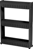Urban Living Keuken/badkamer trolley - 3 lagen - kunststof - zwart - met wielen - L54 x B12 x H71 cm