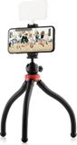 MOJOGEAR Trépied flexible XL avec pieds extra robustes – Jusqu'à 31 cm de haut – avec support de téléphone premium – Trépied iPhone — Noir/Rouge
